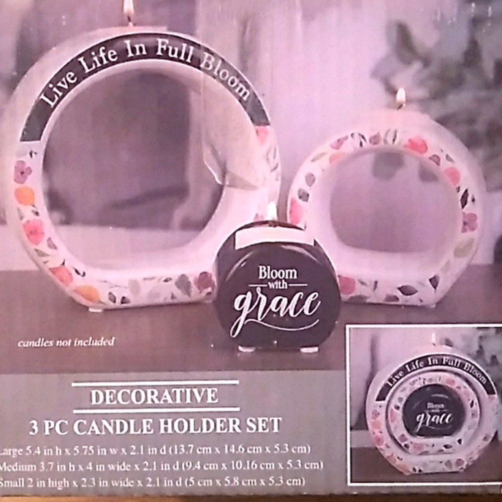 Decorative 3 PC Candle Holder Set. Candles Not Included.